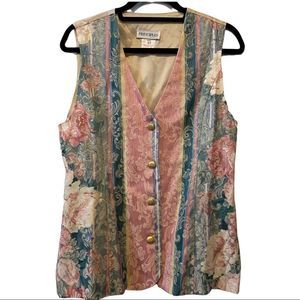 Principals Vintage tapestry button front vest gold hardware size small EUC